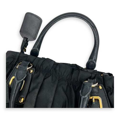 Prada Gaufre Top Handle Bag Black in Nylon, Gold hardware_10