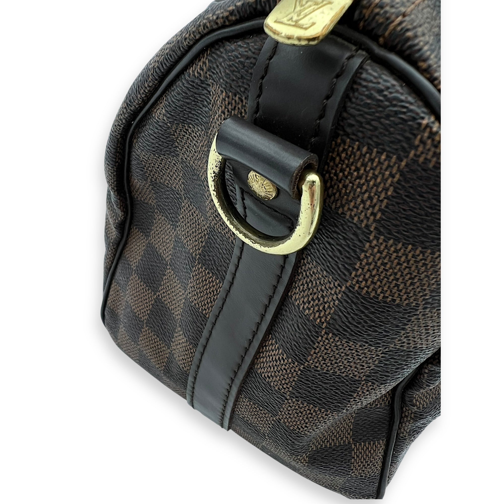 Louis Vuitton Speedy Bandouliere Top Handle Bag 25 Brown in Coated Canvas, Gold hardware_8