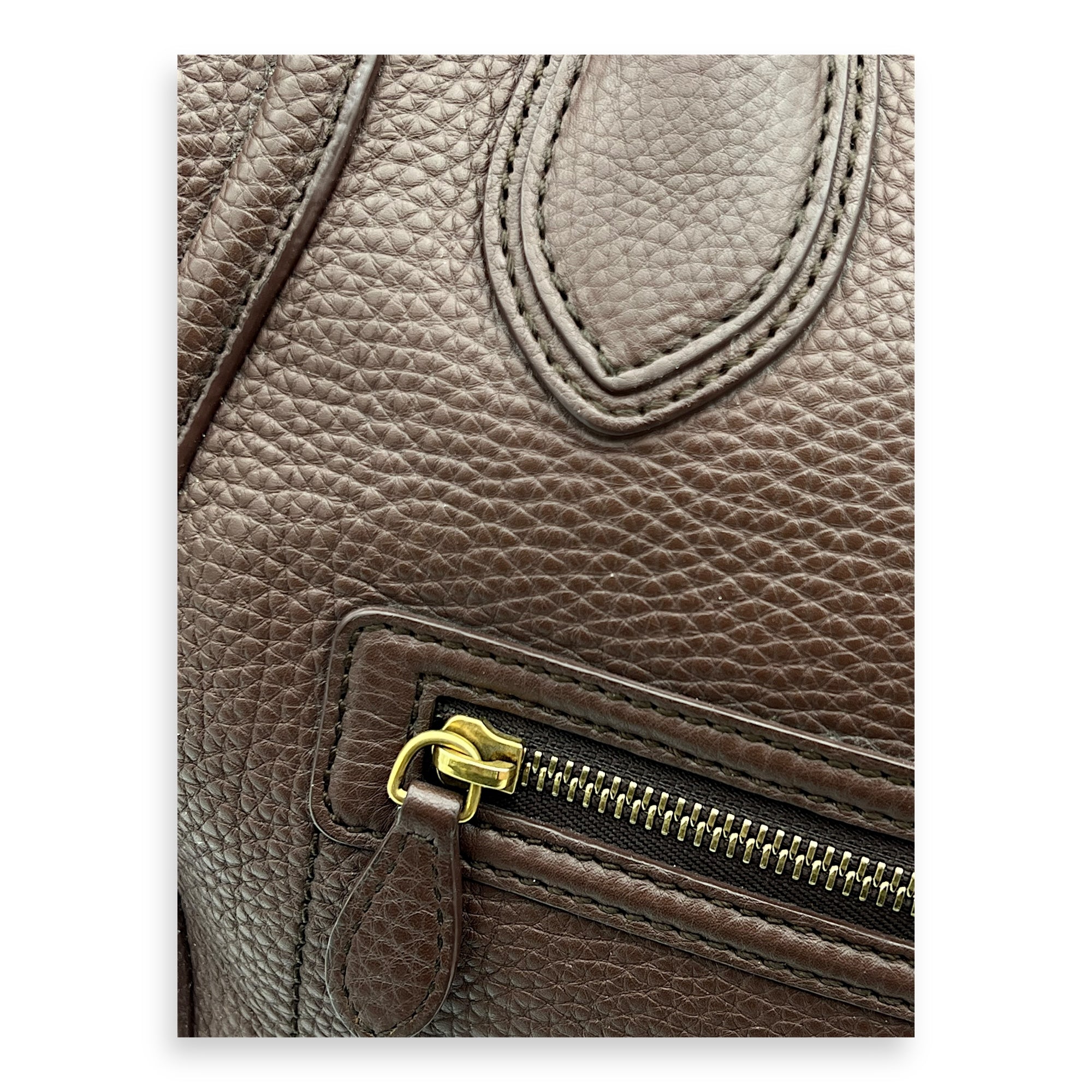 Celine Luggage Top Handle Bag Large Brown in Calfskin, Gold hardware_3