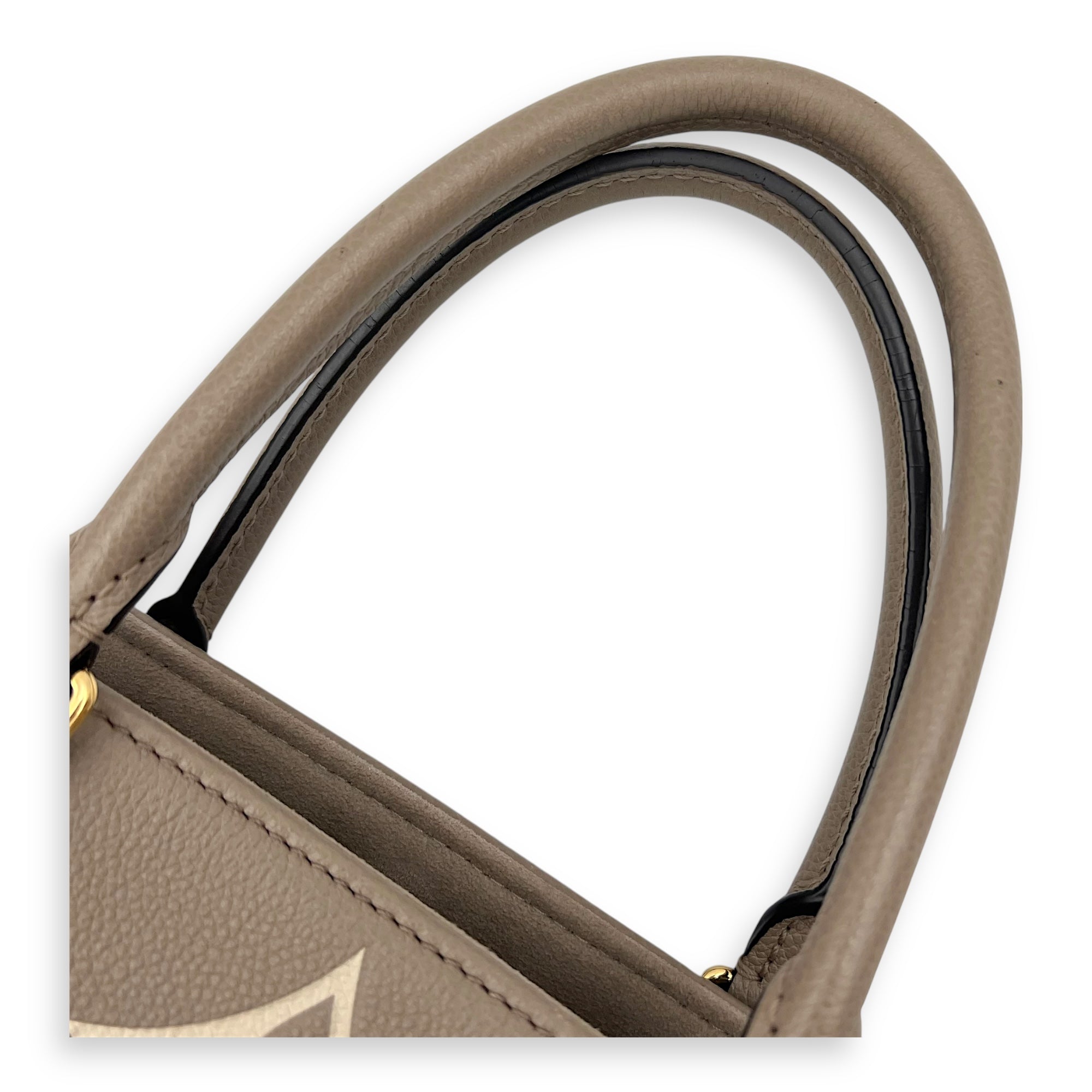 Louis Vuitton OnTheGo MM Beige Top Handle Bag in Empreinte Leather, Gold hardware_10