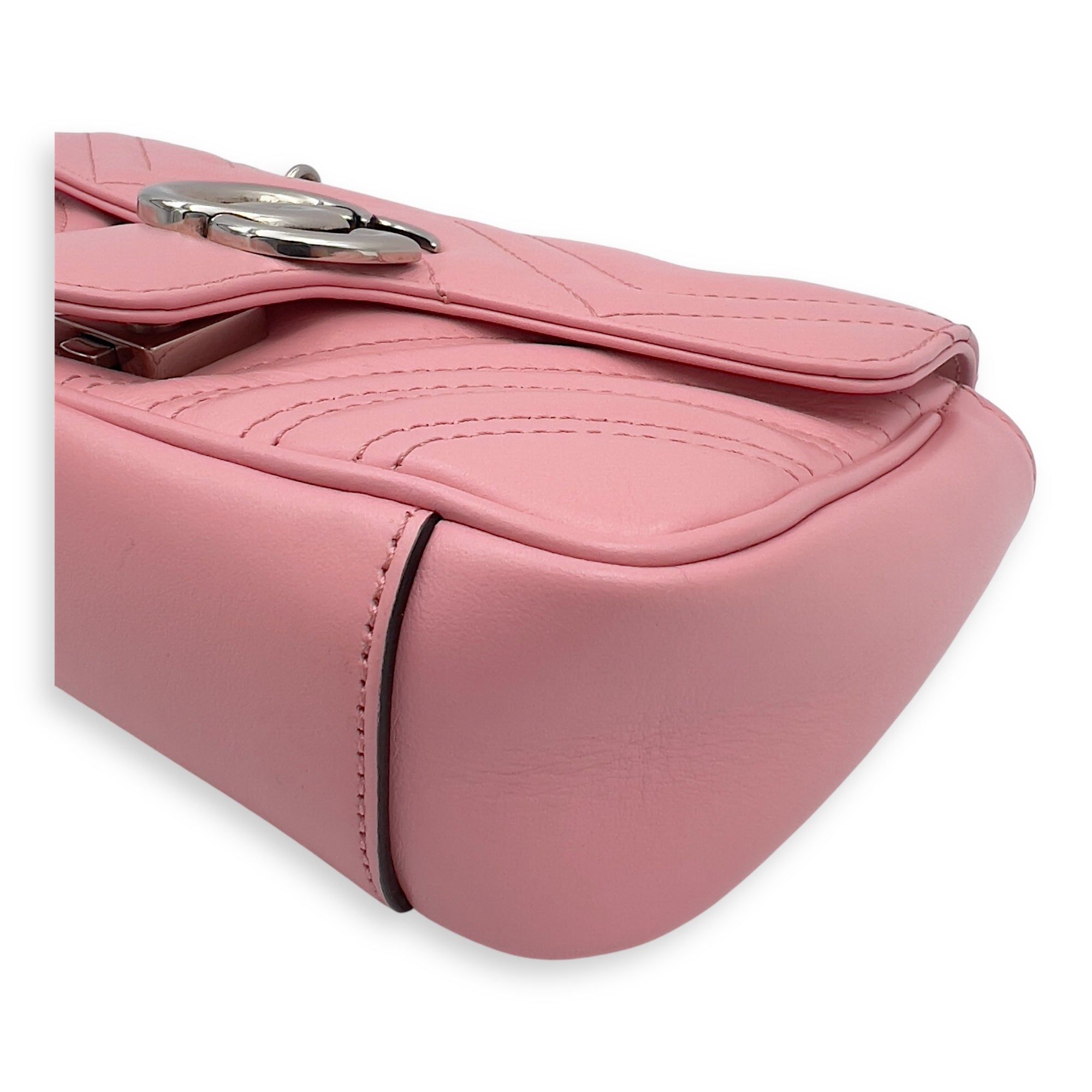 Gucci GG Marmont Shoulder Bag Mini Pink in Calfskin, Silver hardware_8