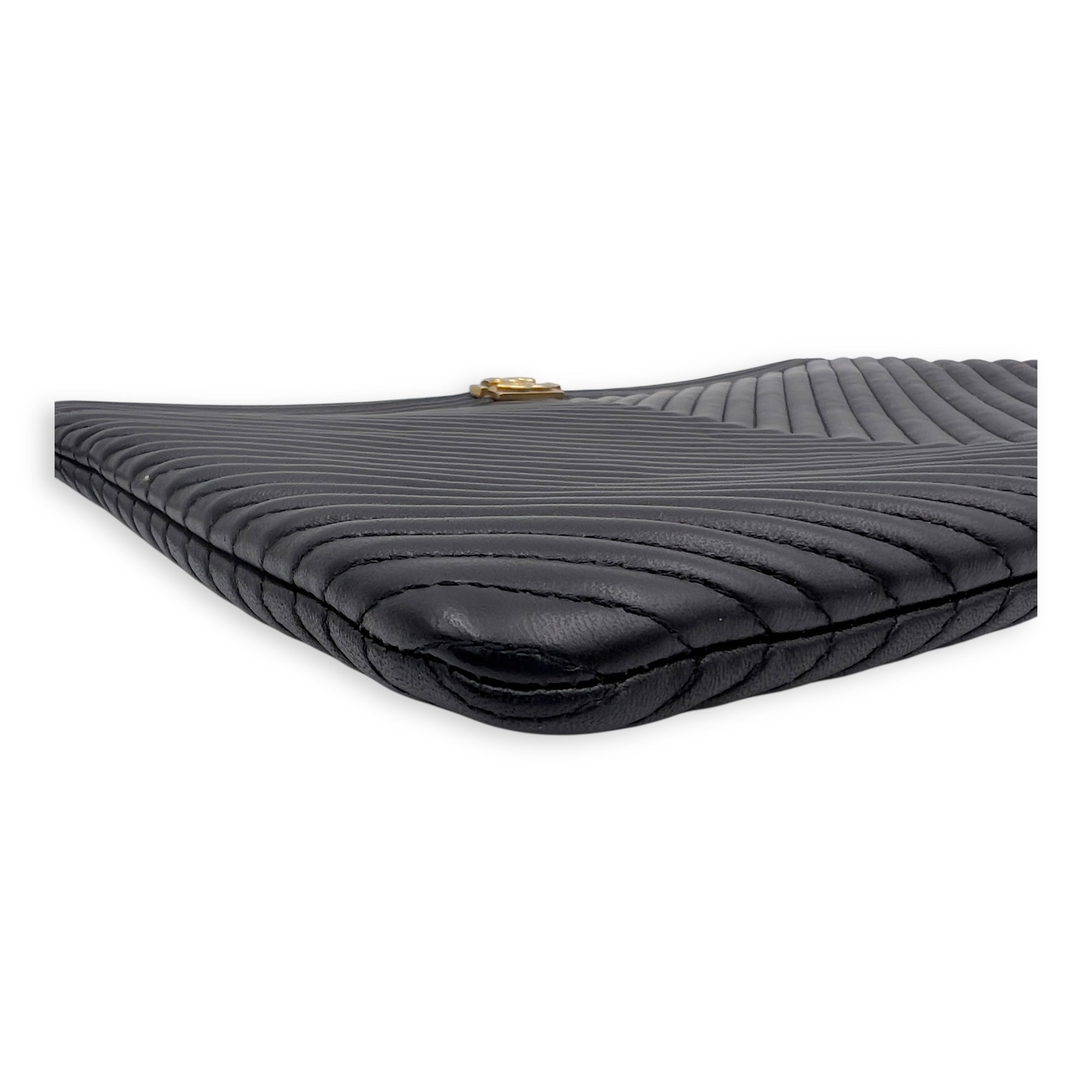 Chanel Chevron Boy Black Clutch in Lambskin, Gold hardware_6