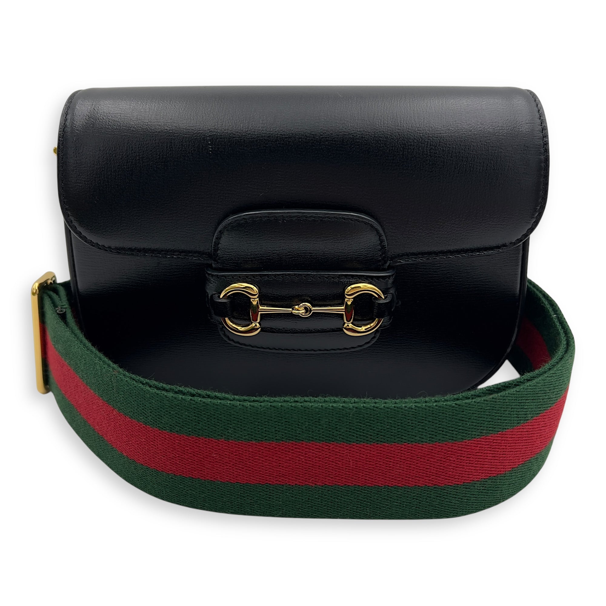 Gucci Horsebit 1955 Mini Black Crossbody Bag in Calfskin, Gold hardware_6