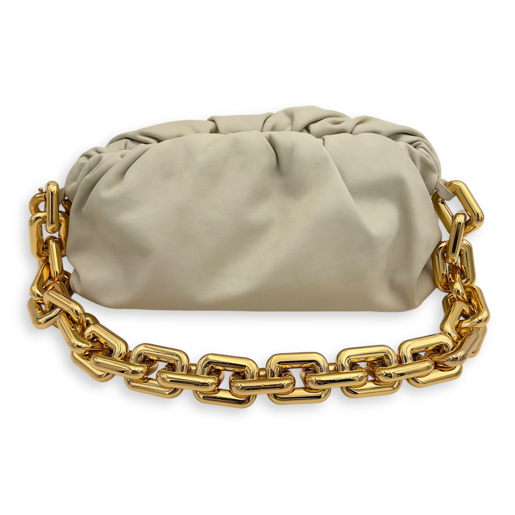 Bottega Veneta Chain Pouch Shoulder Bag Beige in Calfskin, Gold hardware_7