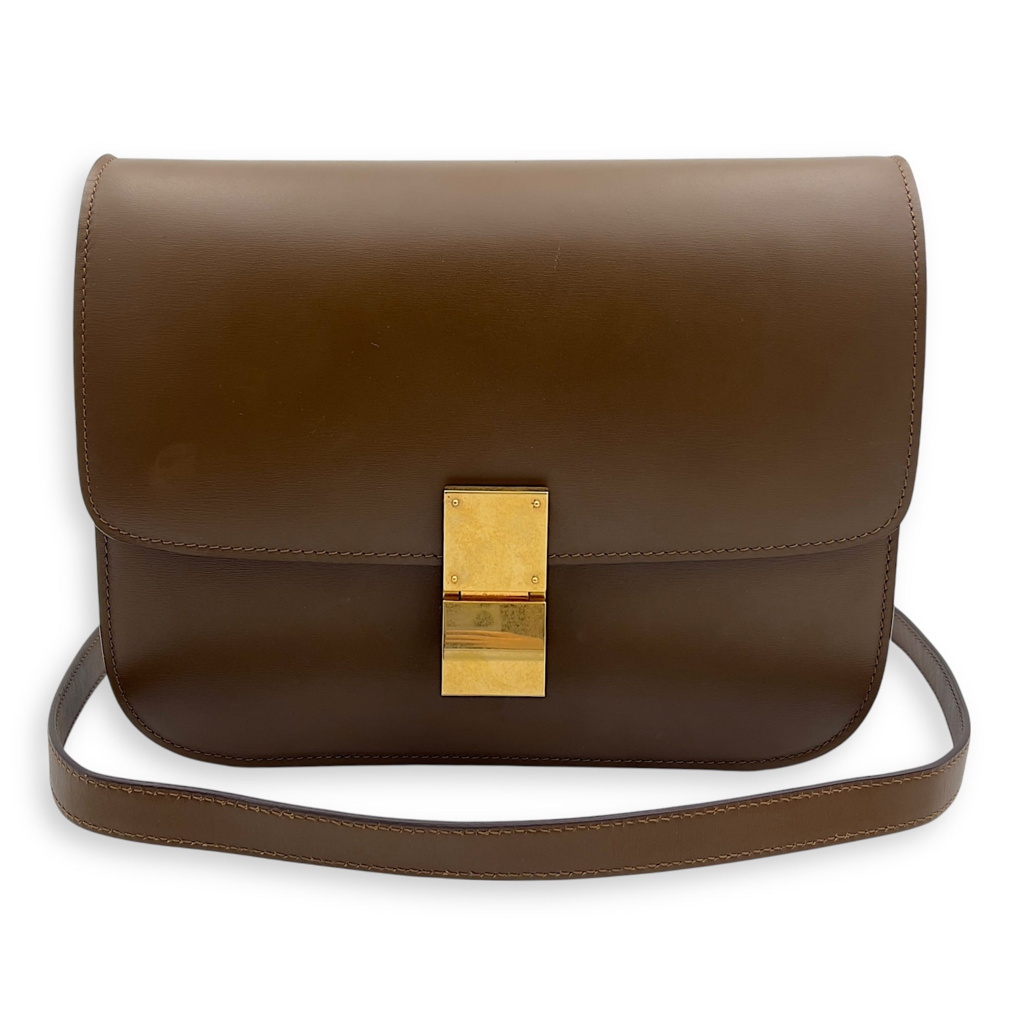 Celine Box Crossbody Bag Beige in Calfskin, Gold hardware_6