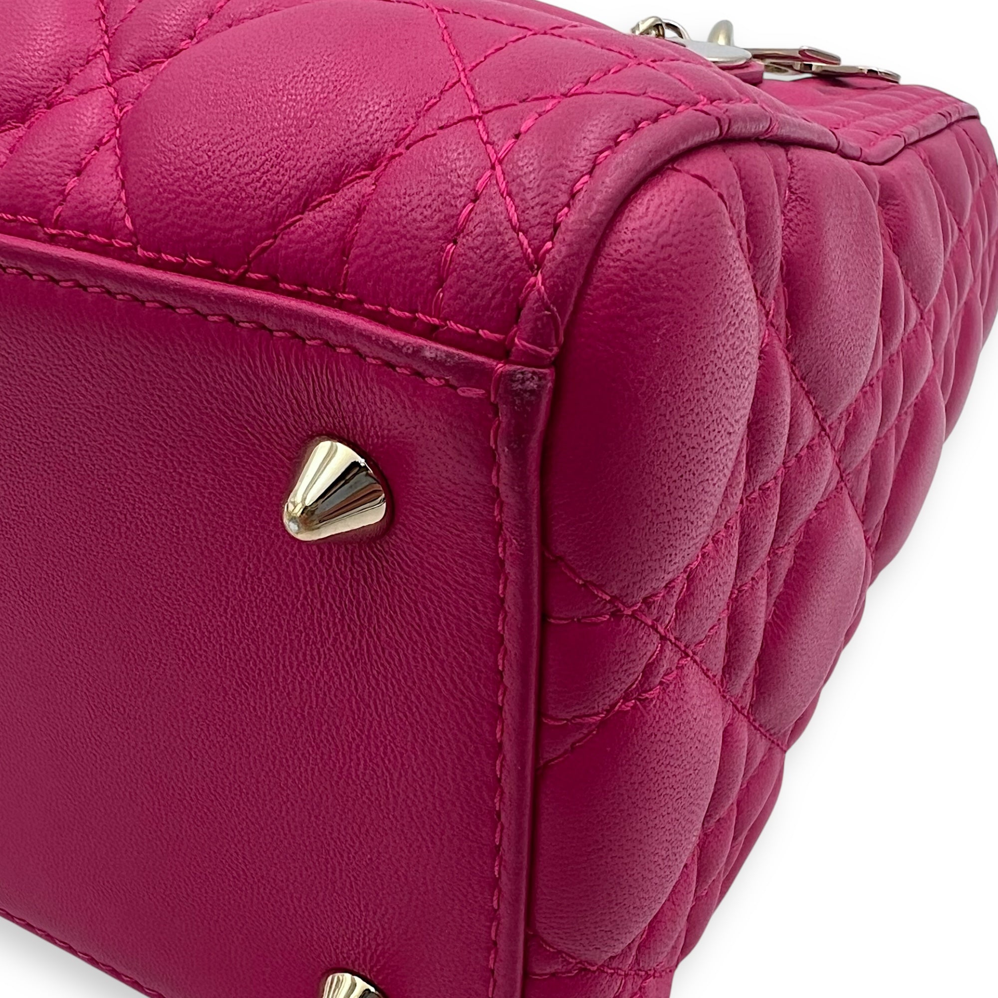 Dior Lady Dior Top Handle Bag Medium Pink in Calfskin, Gold hardware_8