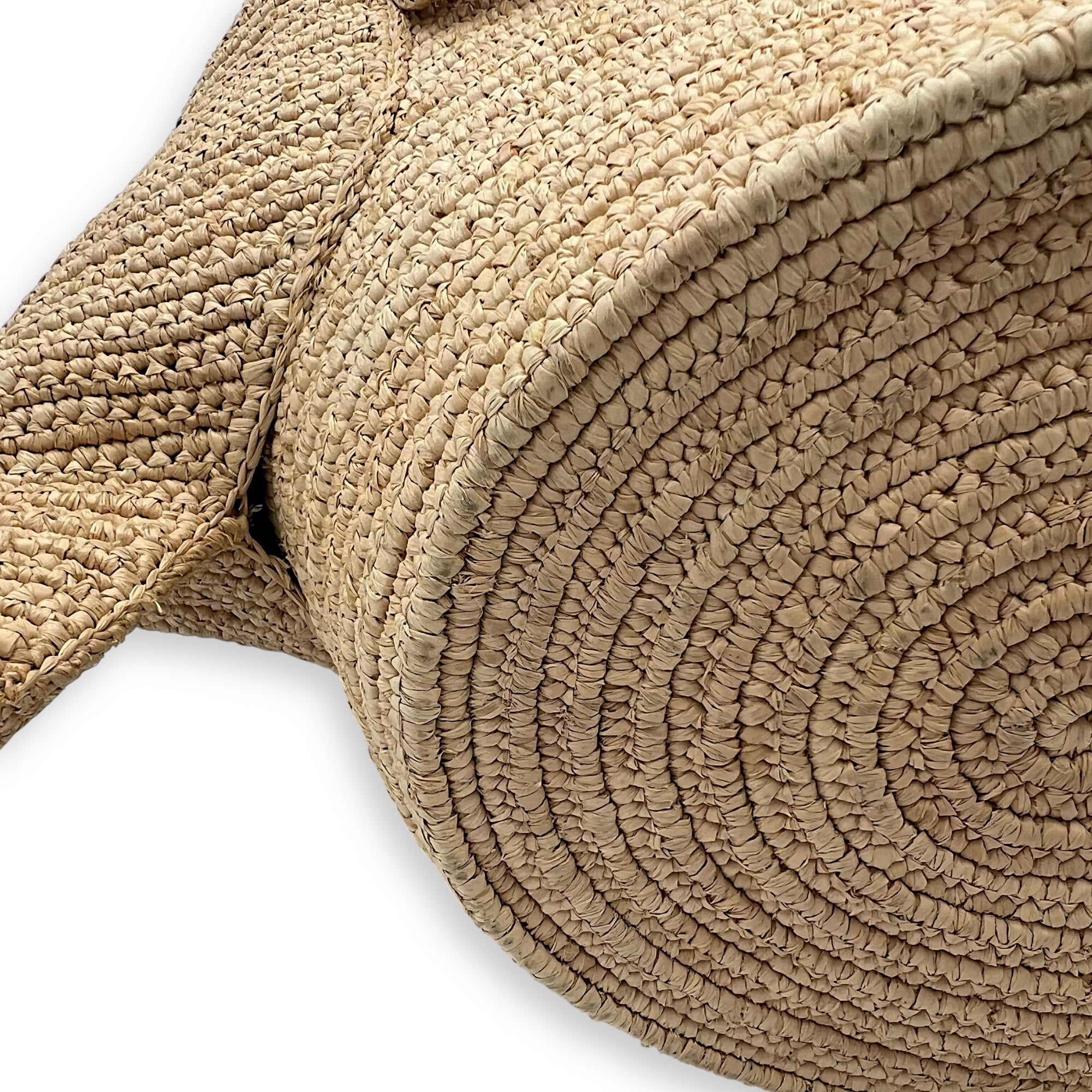Loewe Elephant Top Handle Bag Beige in Raffia, Silver hardware_8
