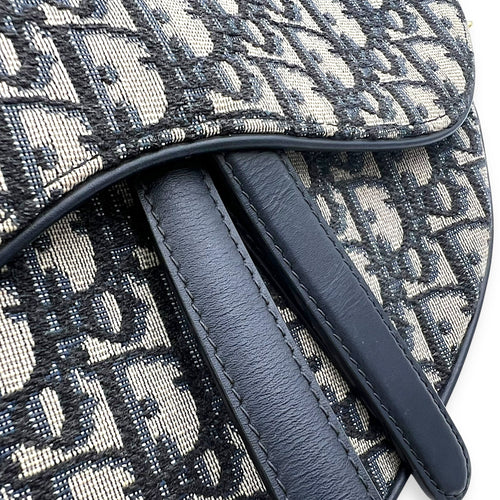 Dior Saddle Shoulder Bag Medium Blue in Jacquard, Gold hardware_10