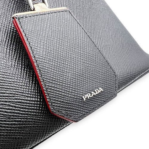 Prada 2 way turnlock bag Top Handle Bag Black in Saffiano Leather, Silver hardware_7