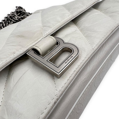 Balenciaga Crush Shoulder Bag White in Calfskin, Silver hardware_8