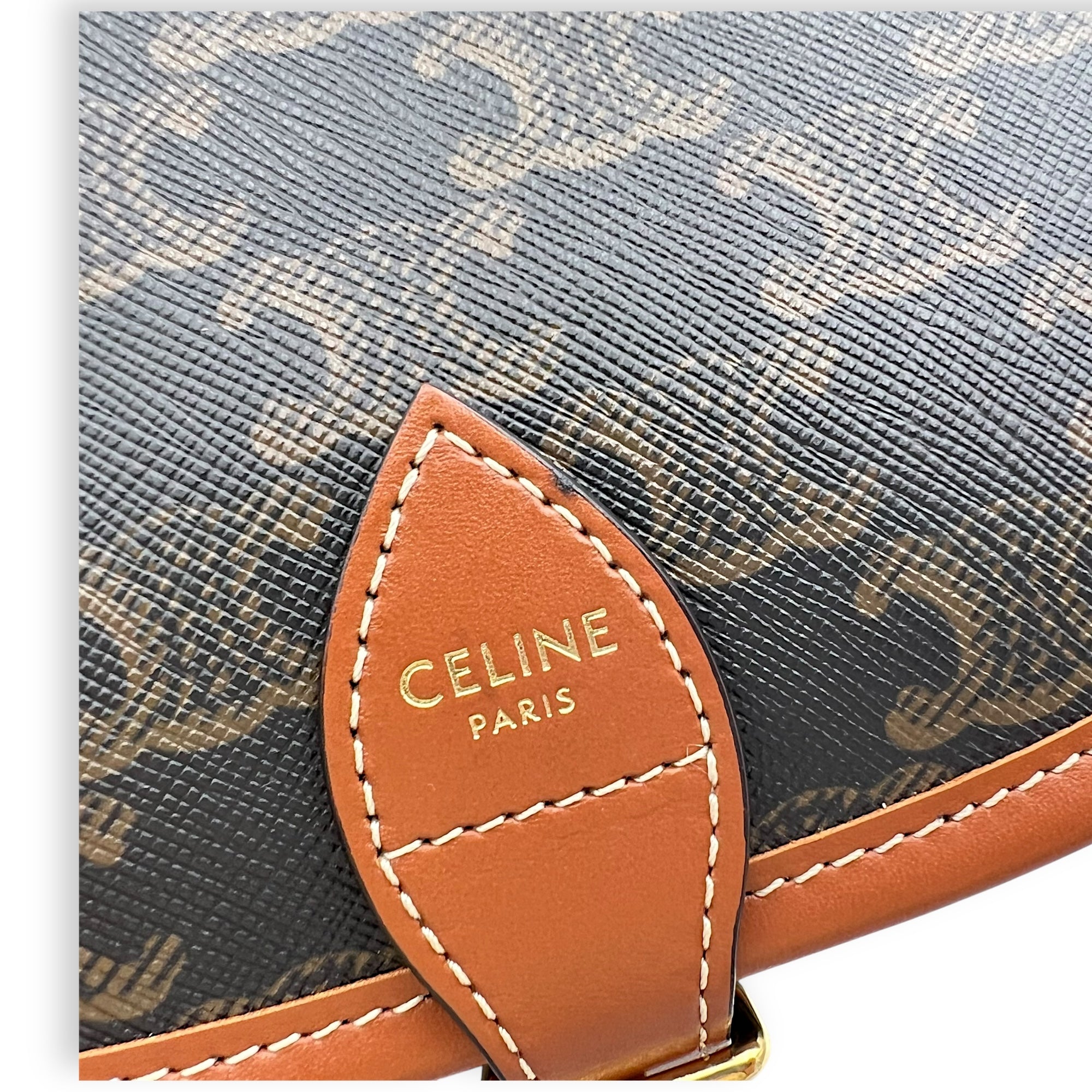 Celine Folco Crossbody Bag Brown in Coated Canvas, Gold hardware_8