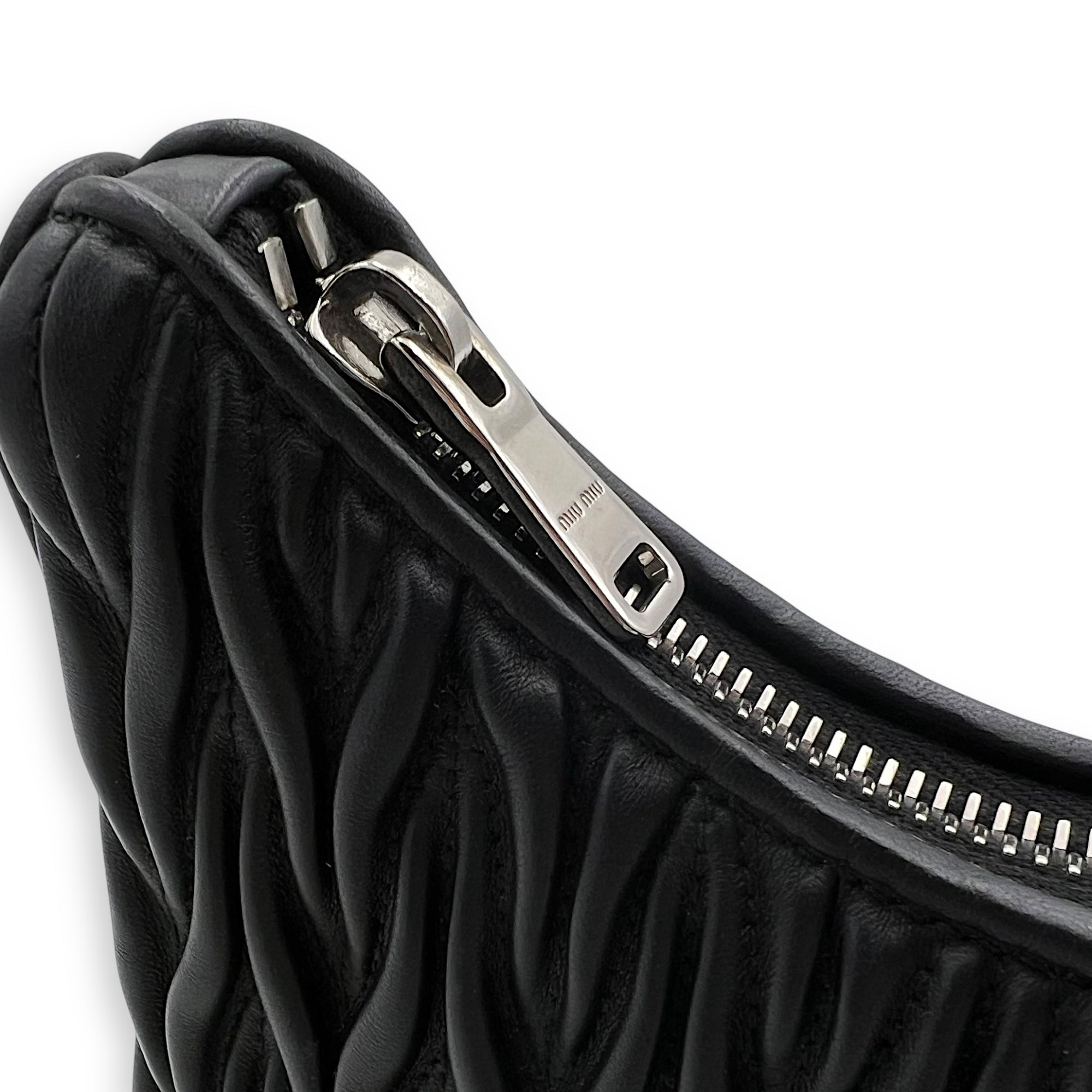 Miu Miu Matelassé Shoulder Bag Black in Lambskin, Silver hardware_8