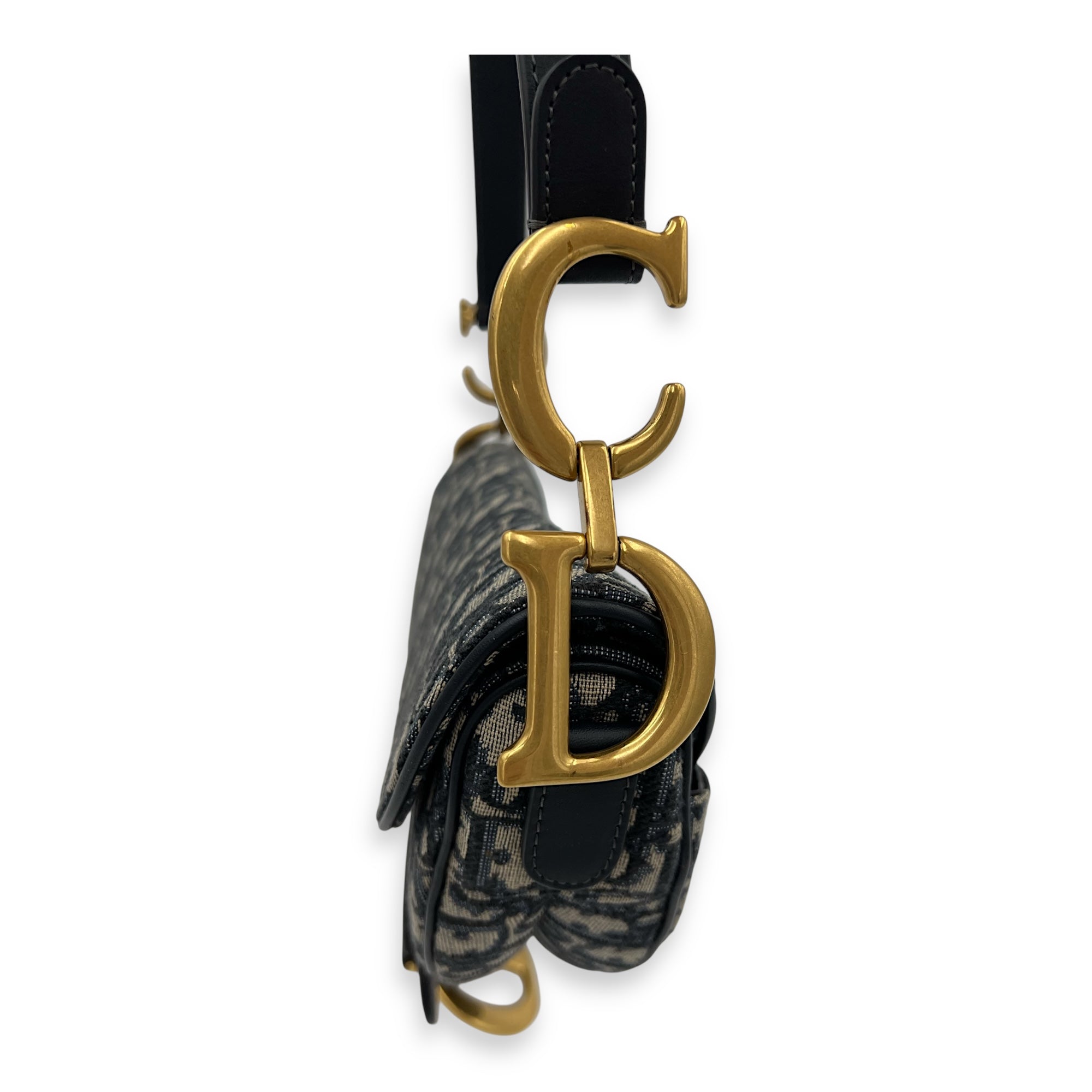 Dior Saddle Shoulder Bag Blue in Jacquard, Gold hardware_6