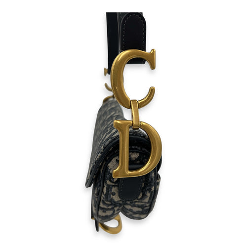 Dior Saddle Shoulder Bag Blue in Jacquard, Gold hardware_6