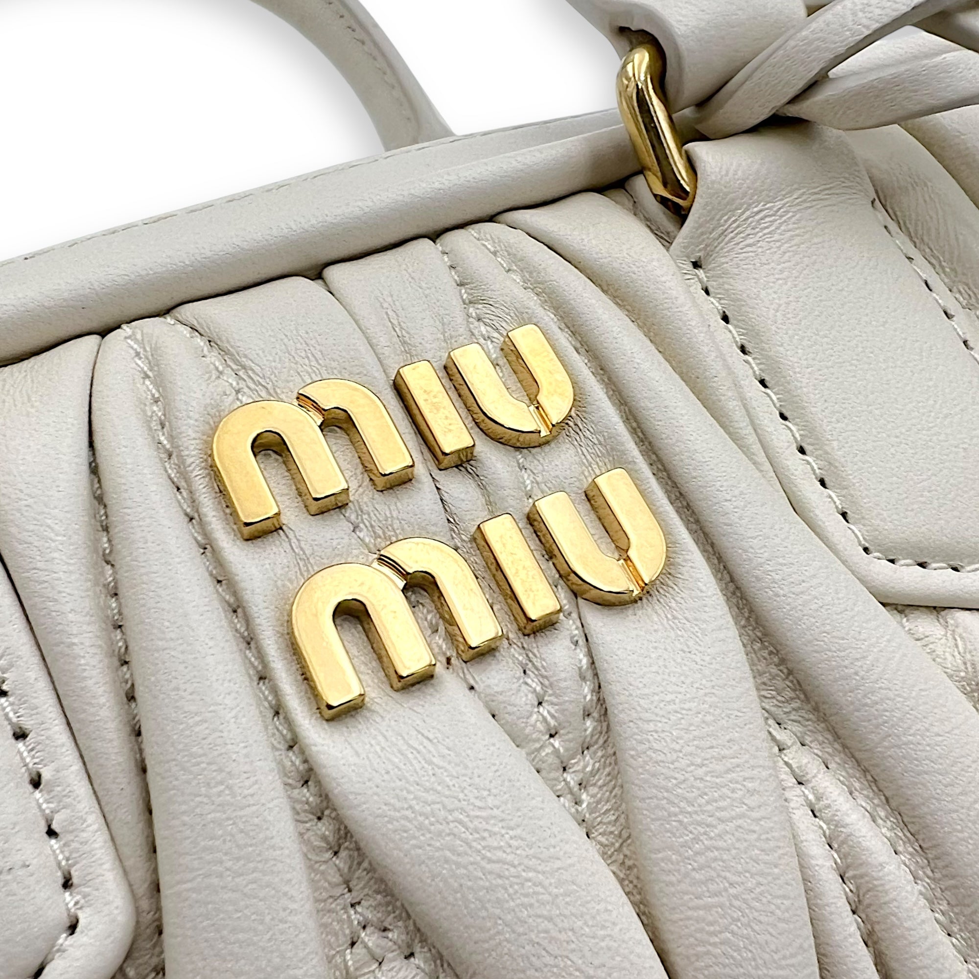 Miu Miu Arcadie Top Handle Bag White in Calfskin, Gold hardware_8