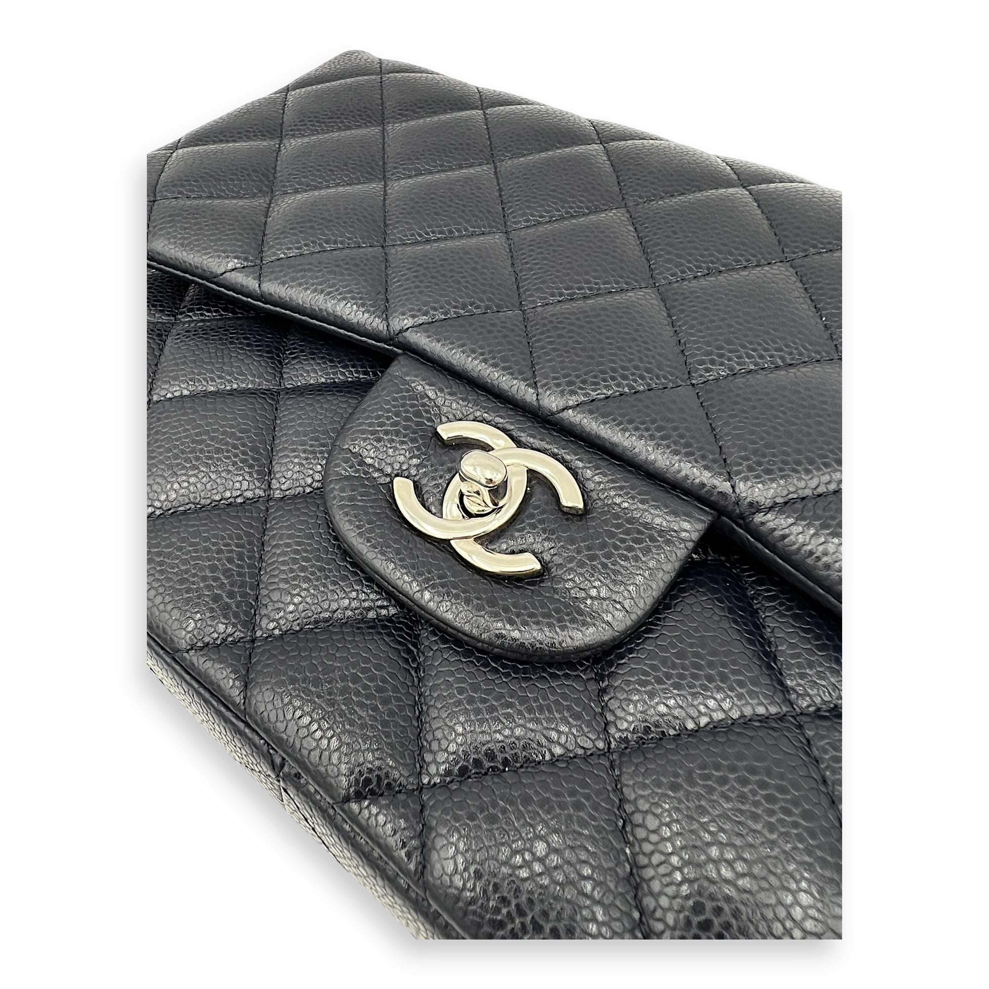 Chanel Classic Jumbo Blue Shoulder Bag in Caviar Leather, Silver hardware_1