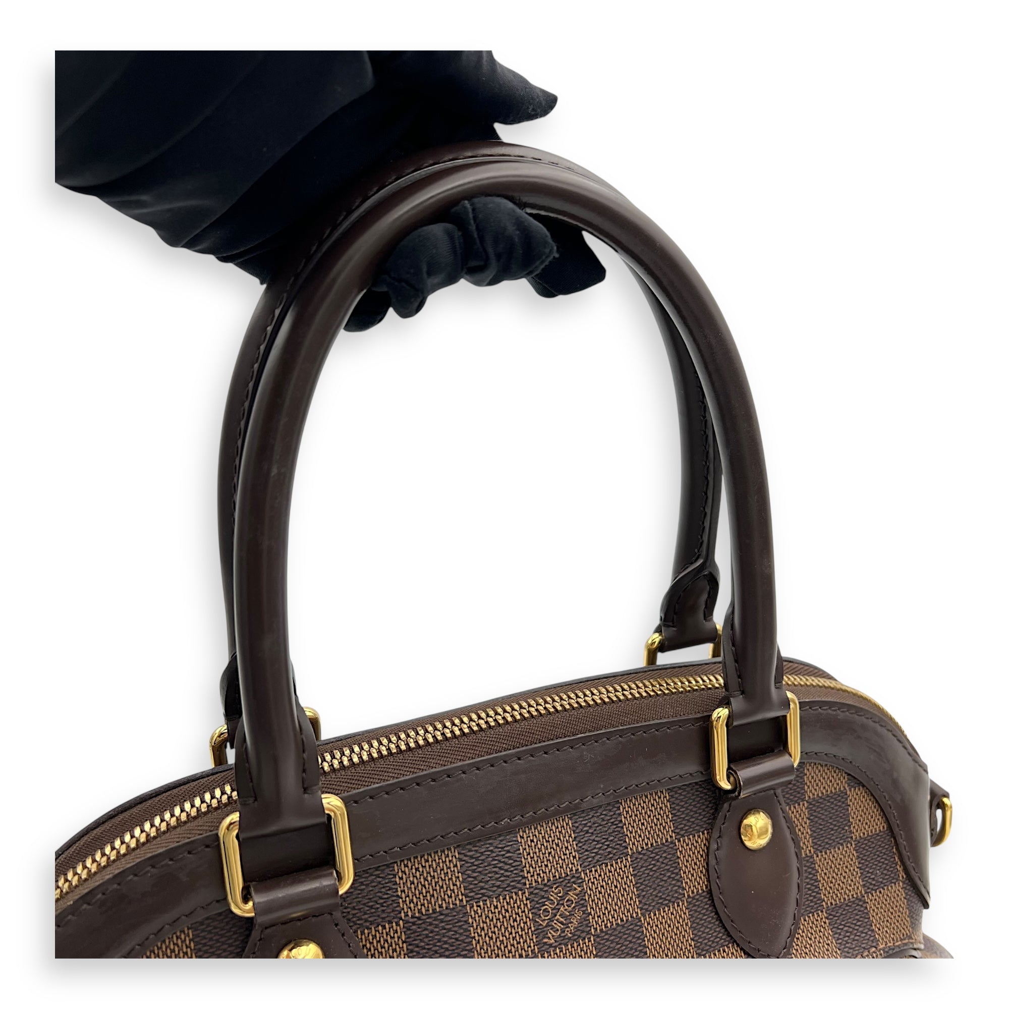 Louis Vuitton Trevi PM Damier Ebene Top Handle Bag in Coated Canvas, Gold hardware_12