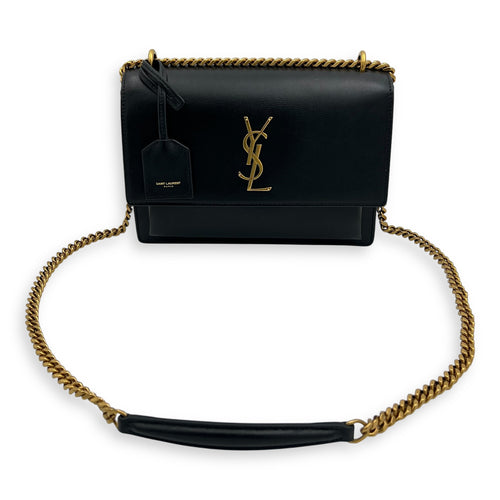 Saint Laurent Sunset Shoulder Bag Black in Calfskin, Gold hardware_10