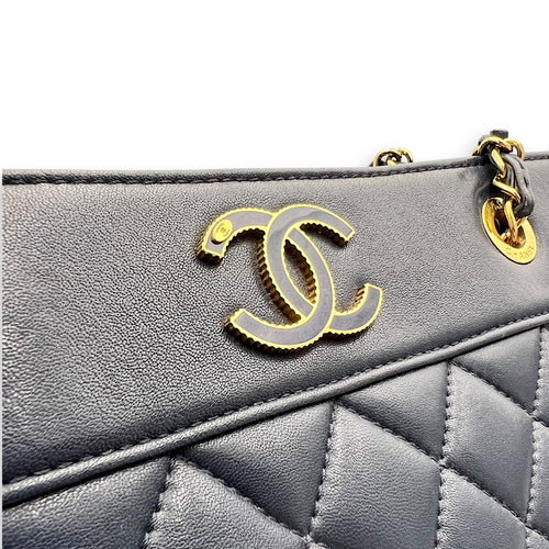 Chanel CC Shoulder Bag Blue in Calfskin, Gold hardware_8