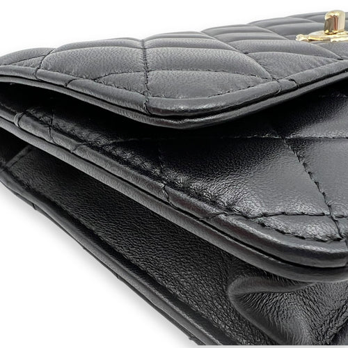 Chanel CC Pearl Crush Checkered Black Wallet On Chain in Lambskin, Light Gold hardware_8