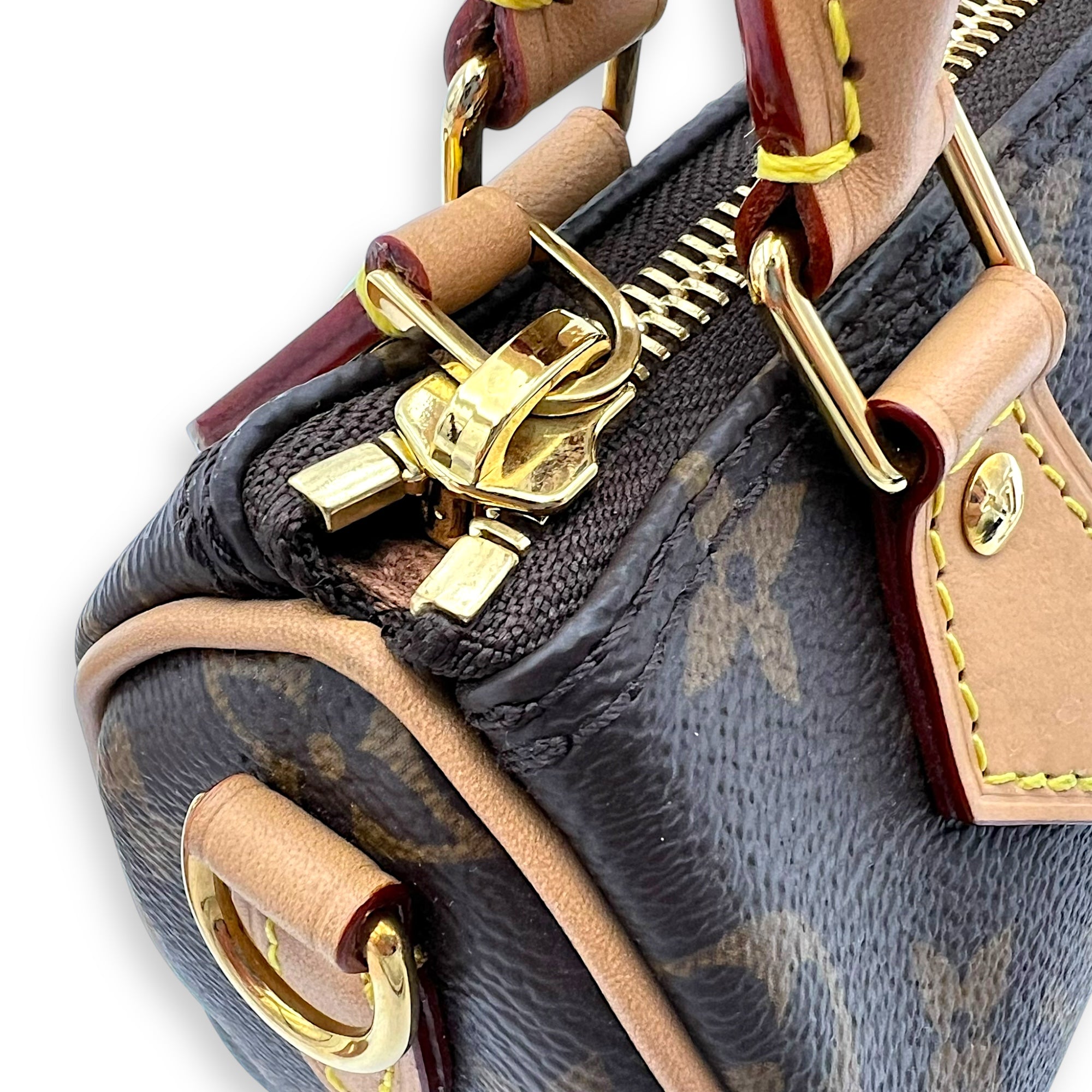 Louis Vuitton Speedy Top Handle Bag Nano Brown in Monogram Coated Canvas, Gold hardware_8