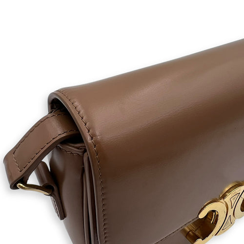 Celine Triomphe Shoulder Bag Brown in Calfskin, Gold hardware_8