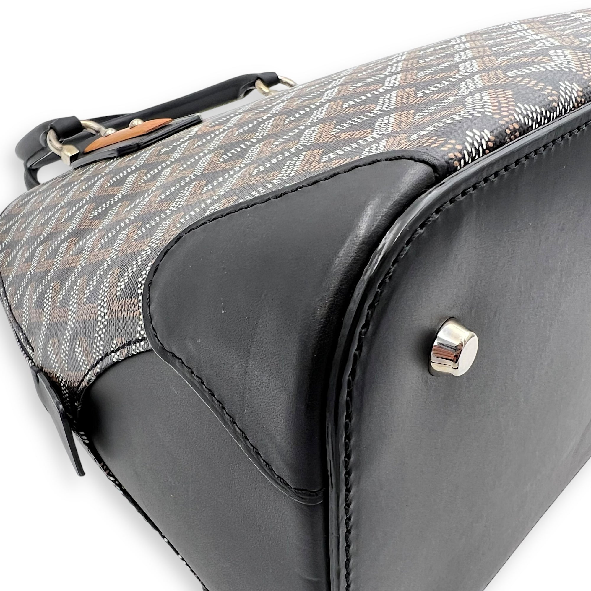 Goyard Vendome Top Handle Bag Black in Coated Canvas, Silver hardware_8