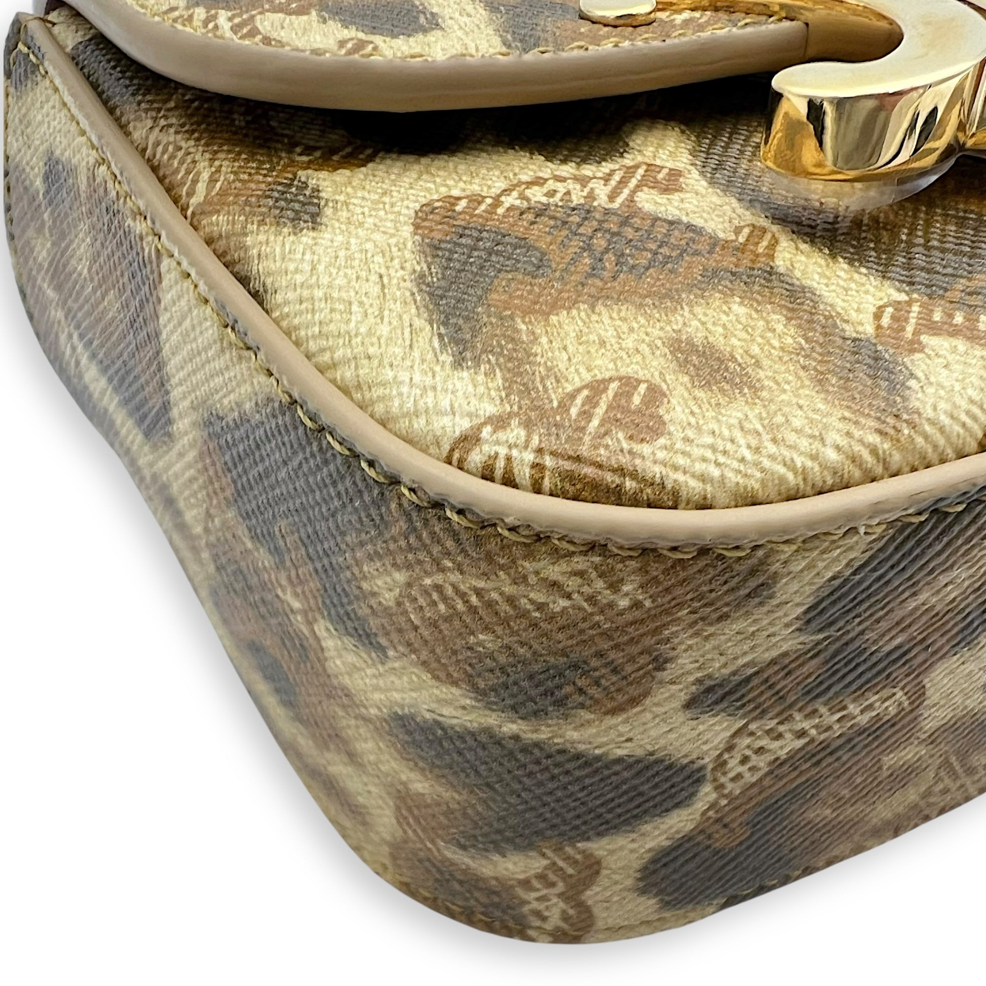 Celine Claude Mini Brown Crossbody Bag in Coated Canvas, Gold hardware_8