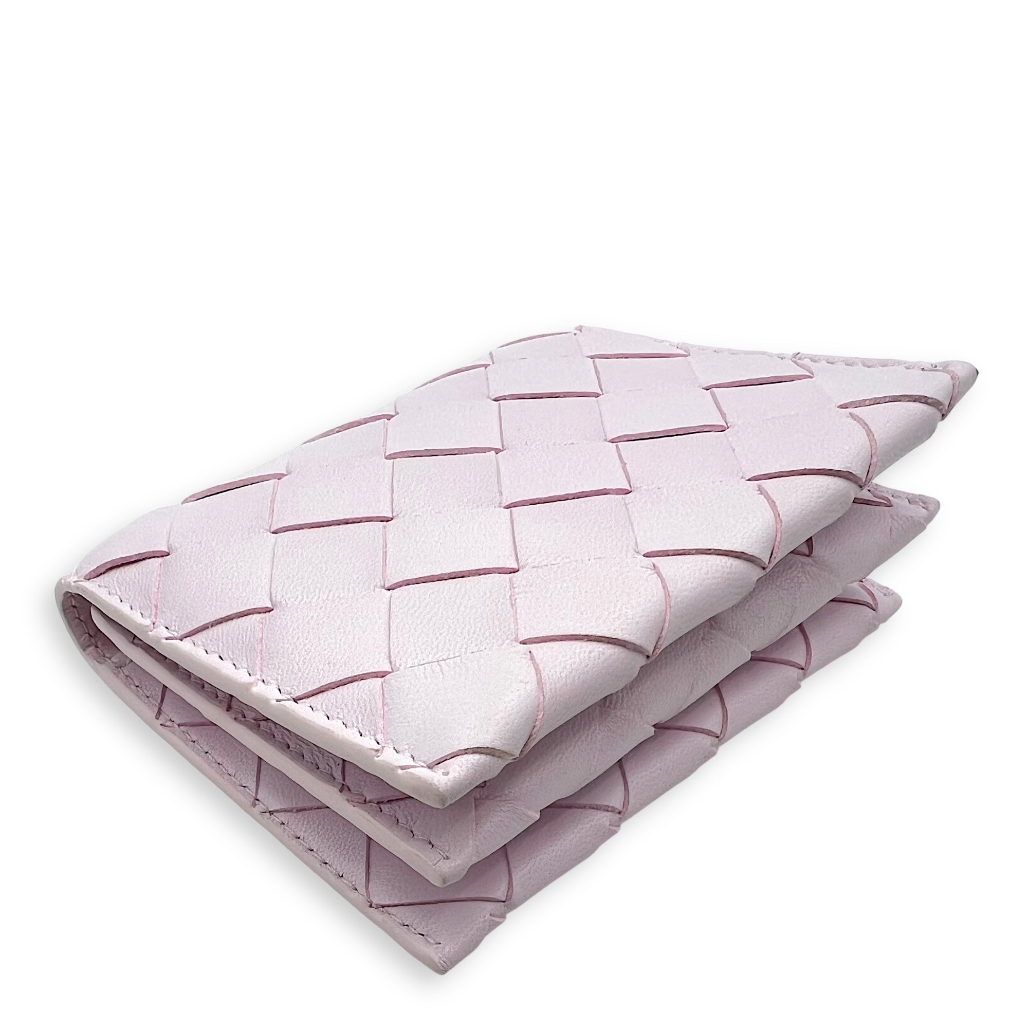 Bottega Veneta Intrecciato Pink Wallet in Lambskin, Gold hardware_8