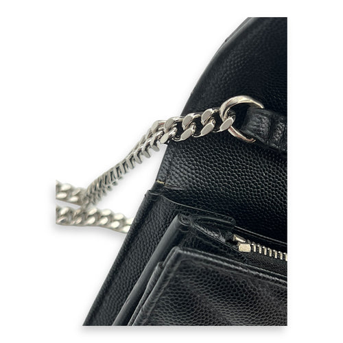 Saint Laurent Cassandre Wallet On Chain Black in Calfskin, Silver hardware_8
