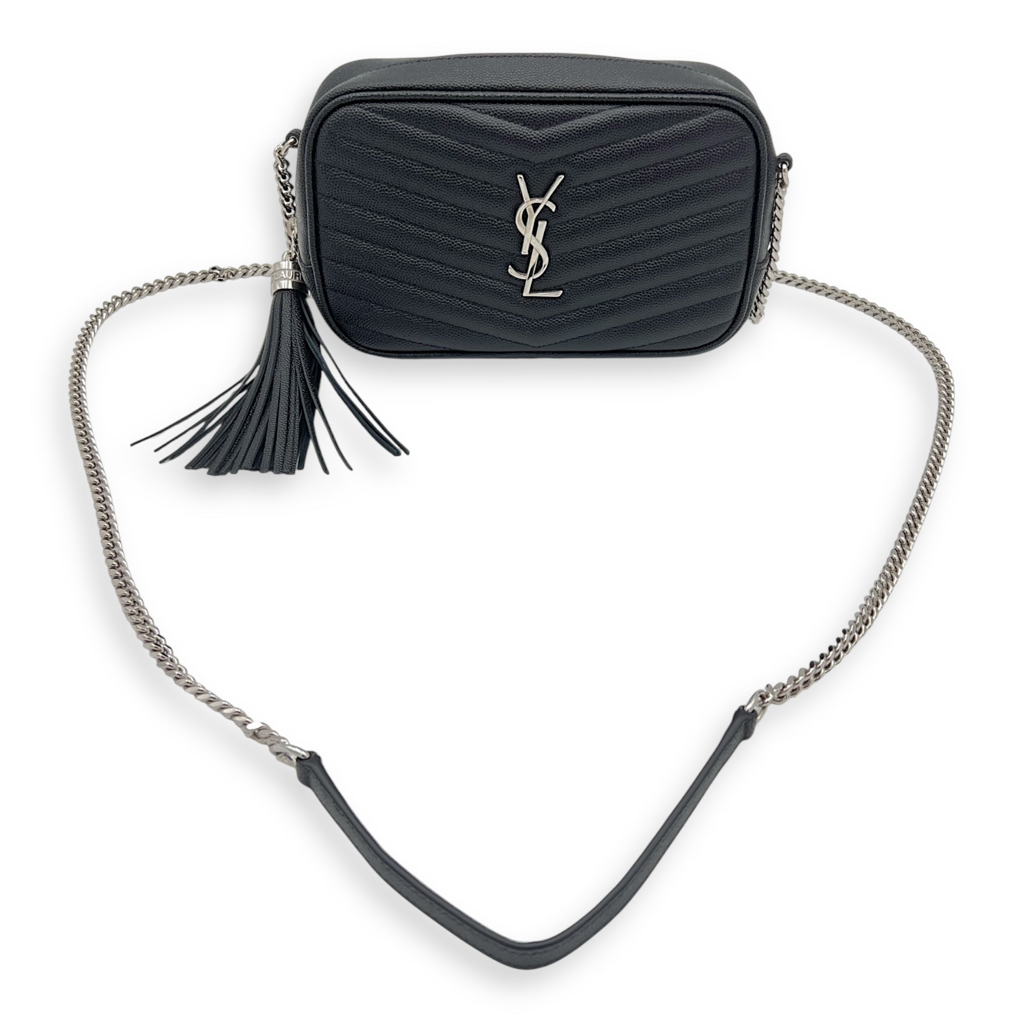 Saint Laurent Camera Crossbody Bag Black in Calfskin, Silver hardware_3