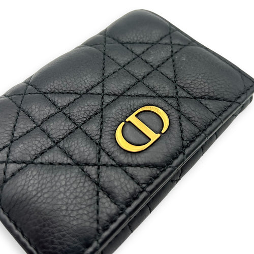 Dior Cannage Card Holder Black in Calfskin, Gold hardware_8
