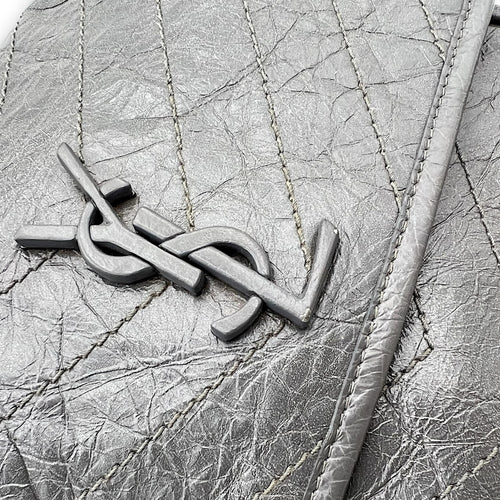 Saint Laurent Niki Shoulder Bag Grey in Calfskin, Ruthenium hardware_8