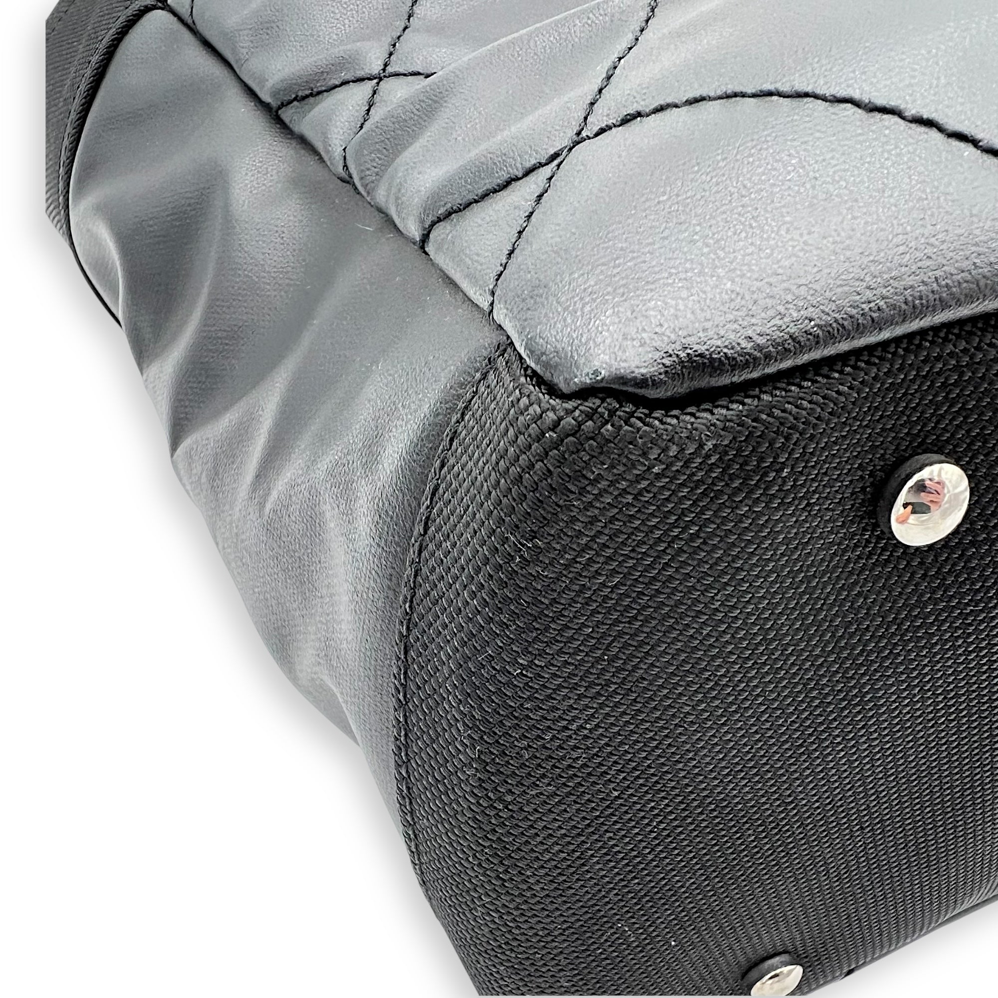 Chanel Paris Biarritz Tote Bag Black in Coated Canvas, Silver hardware_8