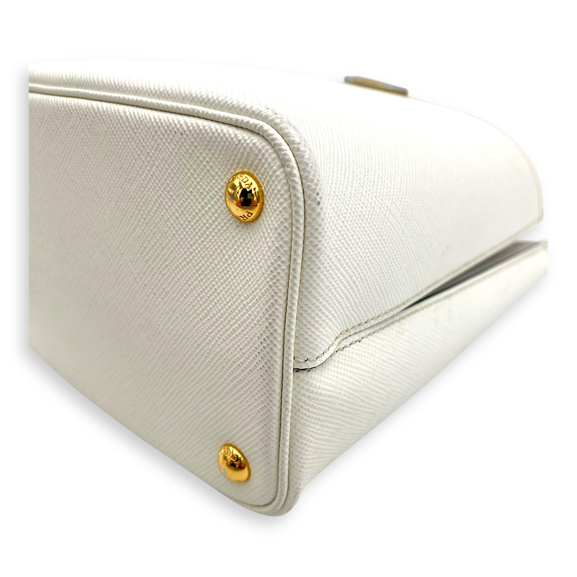 Prada Panier Bucket Bag White in Saffiano Leather, Gold hardware_8
