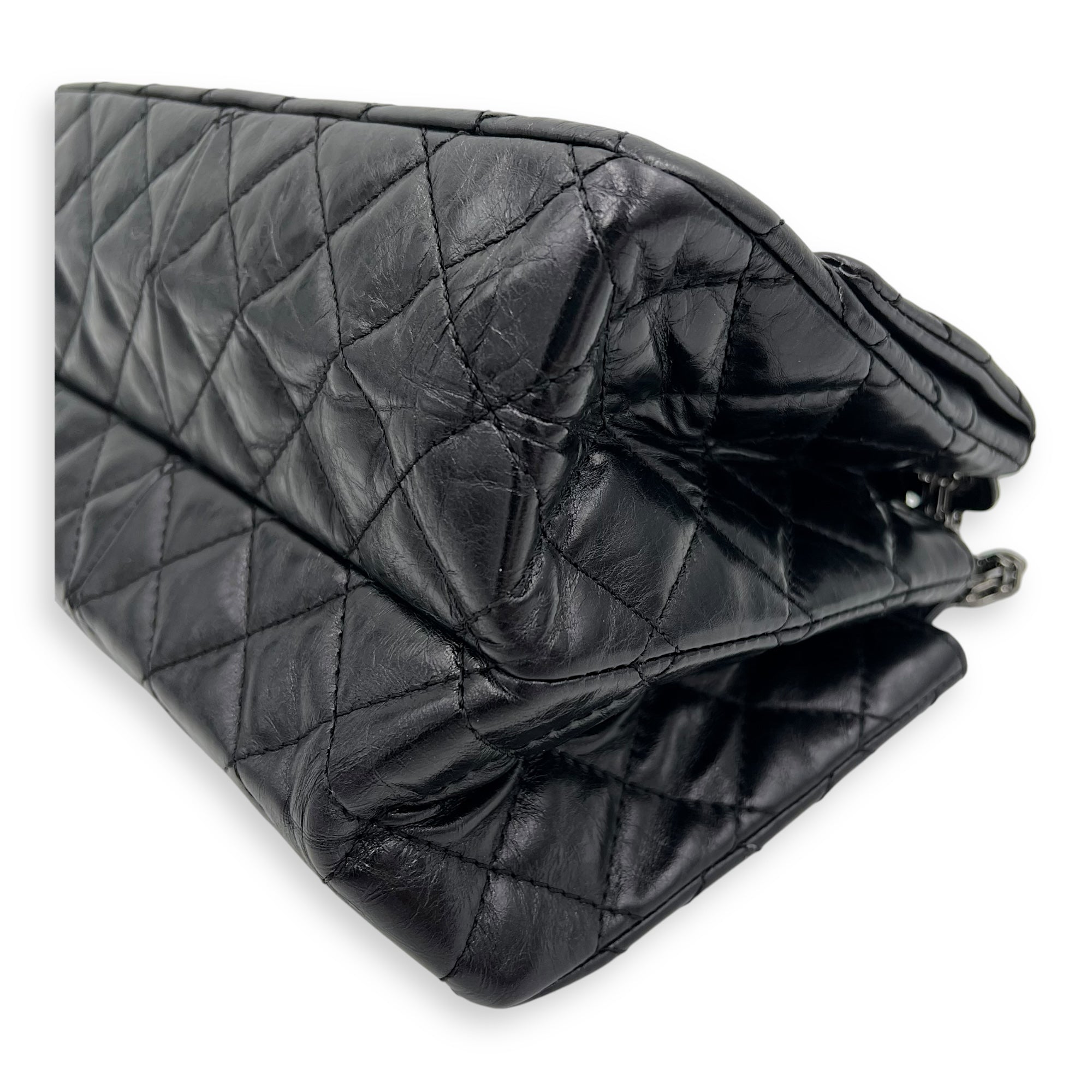 Chanel Double Vintage 2.55 Black Shoulder Bag in Calfskin, Ruthenium hardware_8
