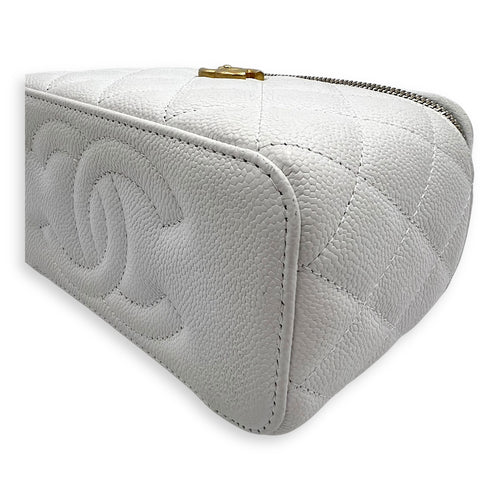 Chanel Pearl Crush White Vanity Bag in Caviar Leather, Gold hardware_8