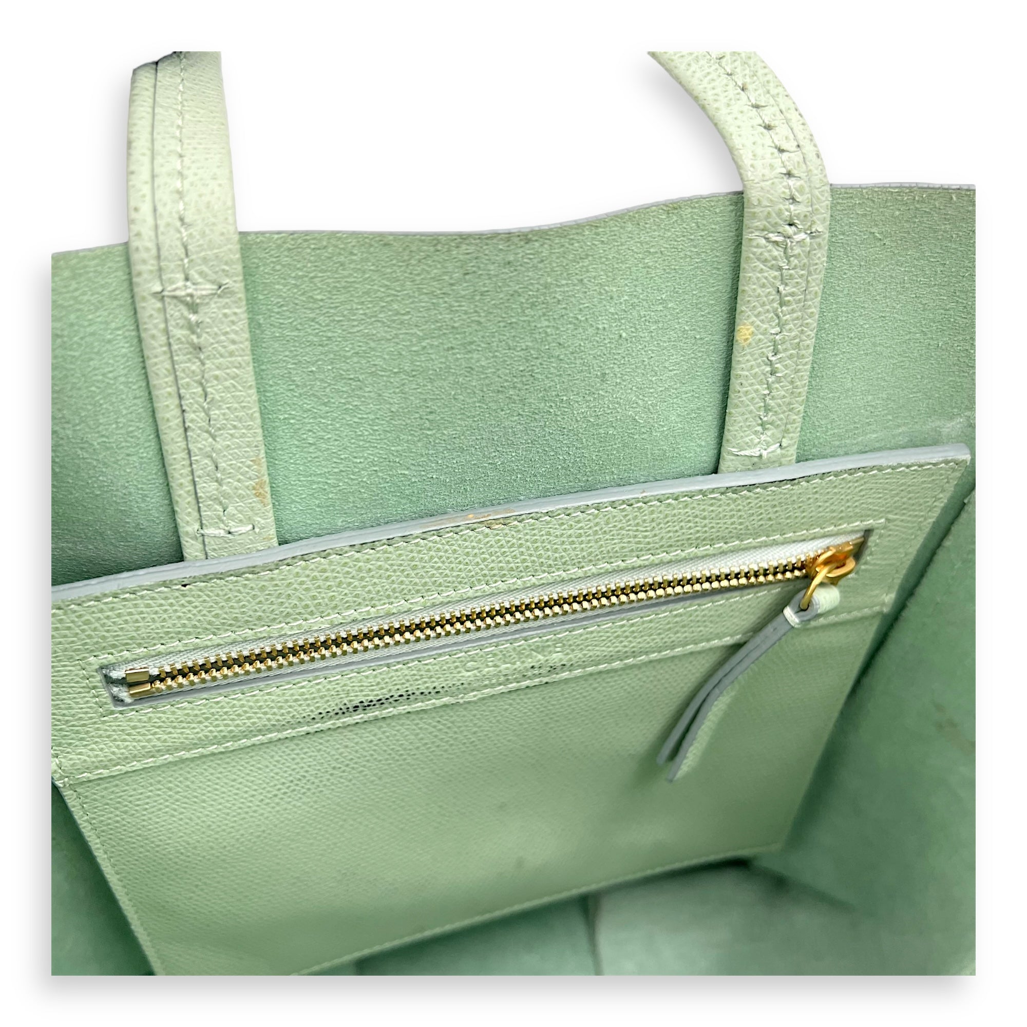 Celine 2 way bag Tote Bag Green in Calfskin, Gold hardware_8