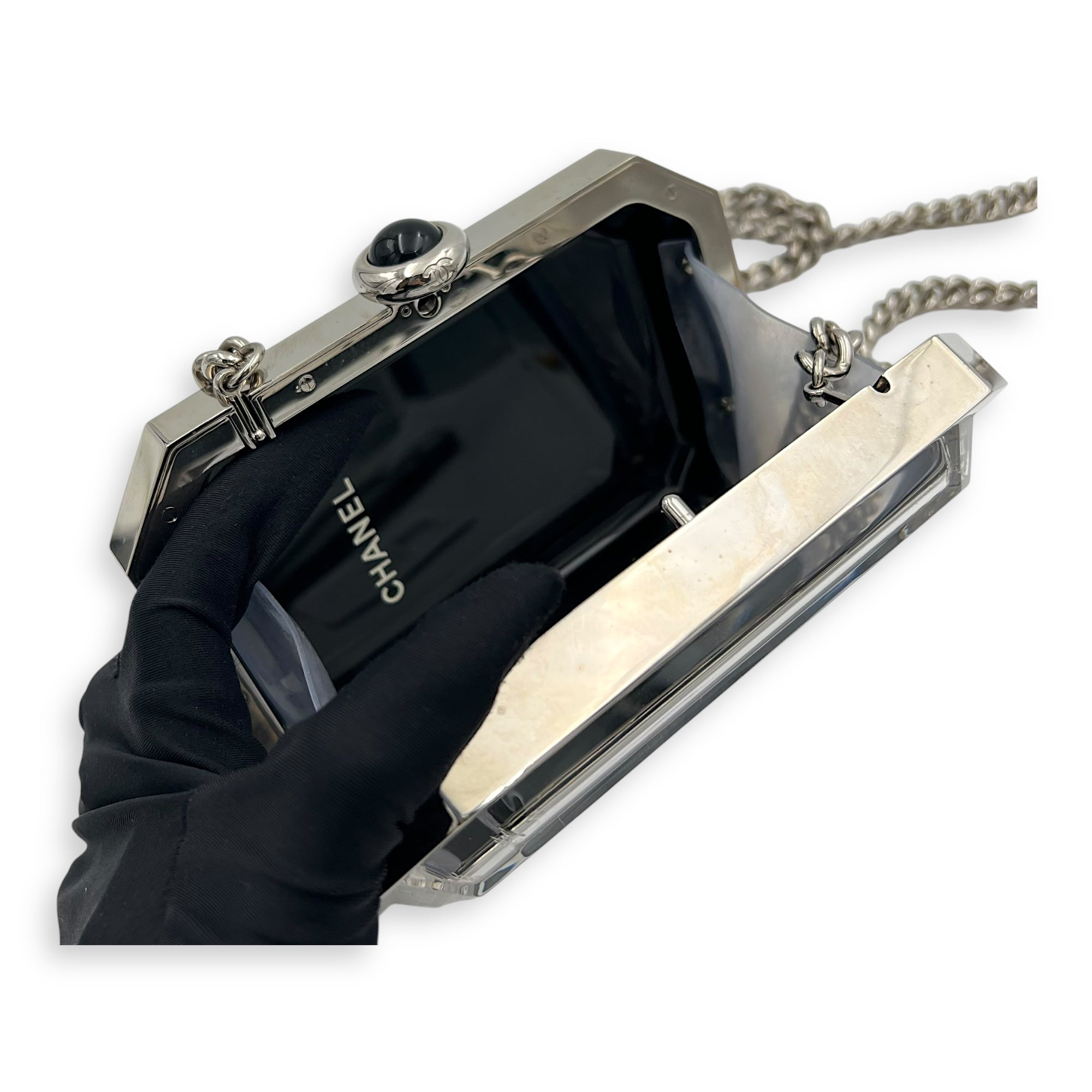 Chanel Minaudiere Plexiglass Vanity Crossbody Bag Black in Others, Silver hardware_8