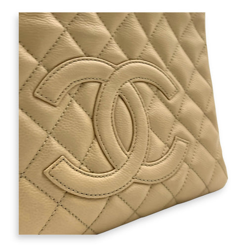Chanel PST Tote Bag Beige in Caviar Leather, Gold hardware_8