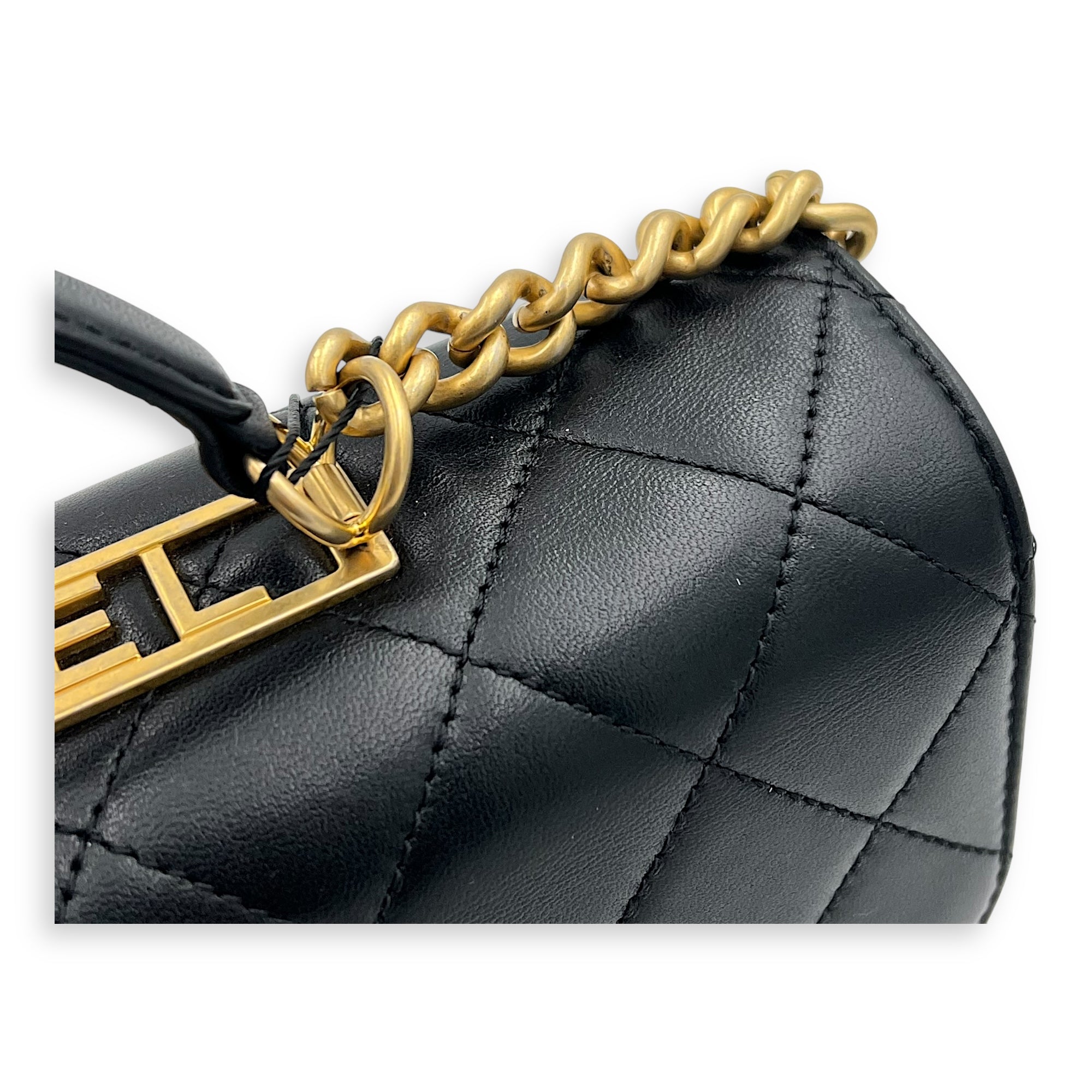 Chanel Trendy Spirit Black Top Handle Bag in Calfskin, Gold hardware_8
