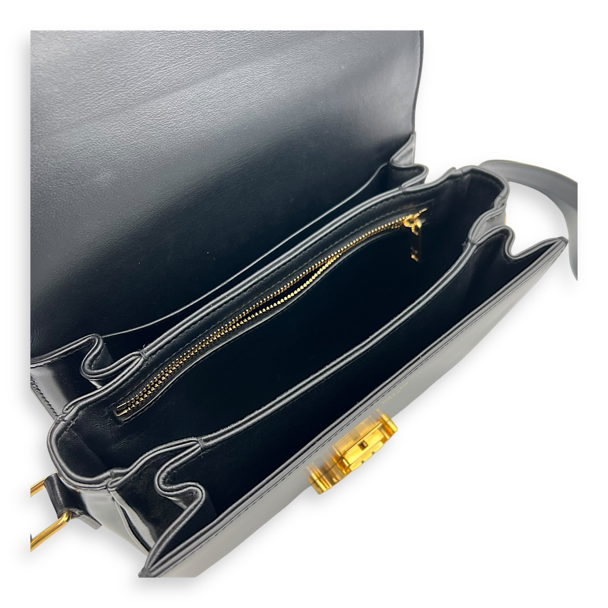 Celine Triomphe Classique Black Shoulder Bag in Calfskin, Gold hardware_8