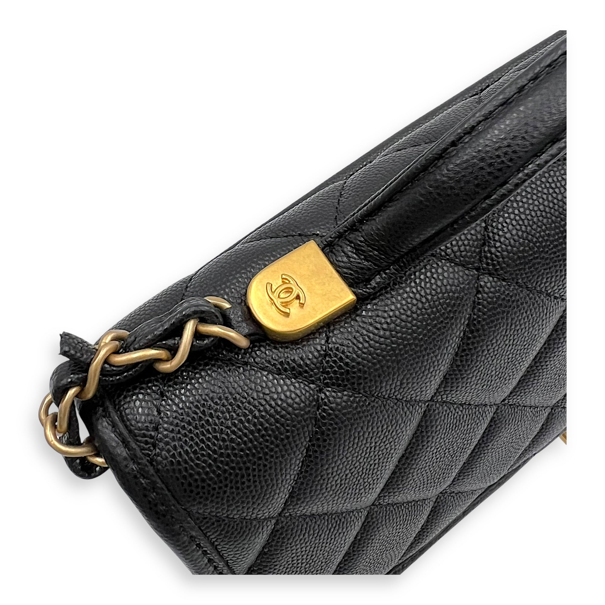 Chanel CC Quilted Top Handle Bag Black in Calfskin, Gold hardware_8