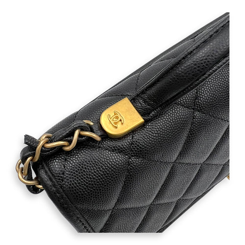 Chanel CC Quilted Top Handle Bag Black in Calfskin, Gold hardware_8