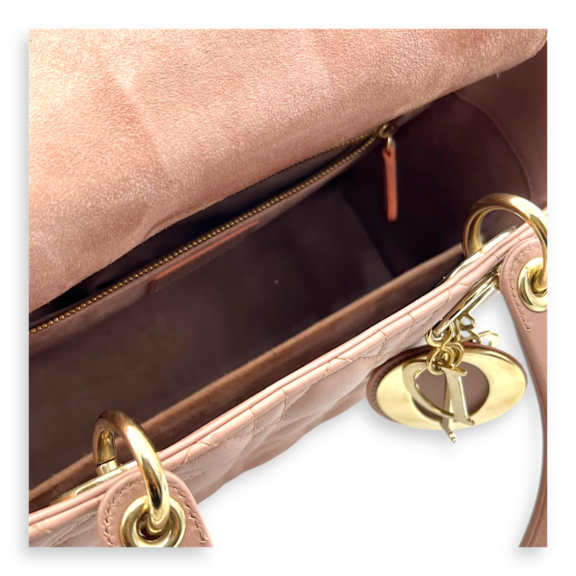 Dior Lady Dior Top Handle Bag Medium Pink in Lambskin, Gold hardware_8
