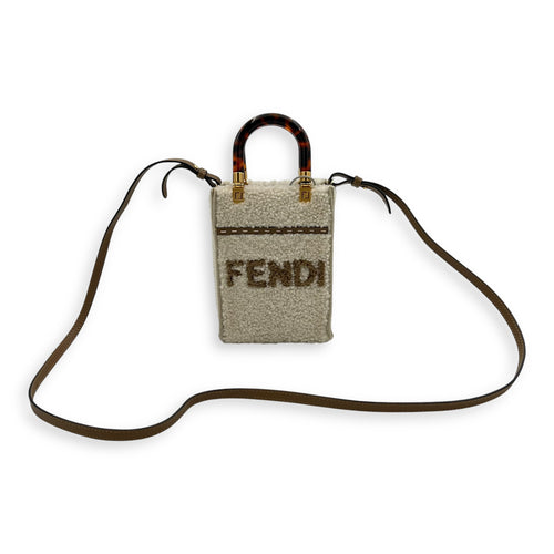 Fendi Sunshine Shoulder Bag White in Faux Fur, Gold hardware_9