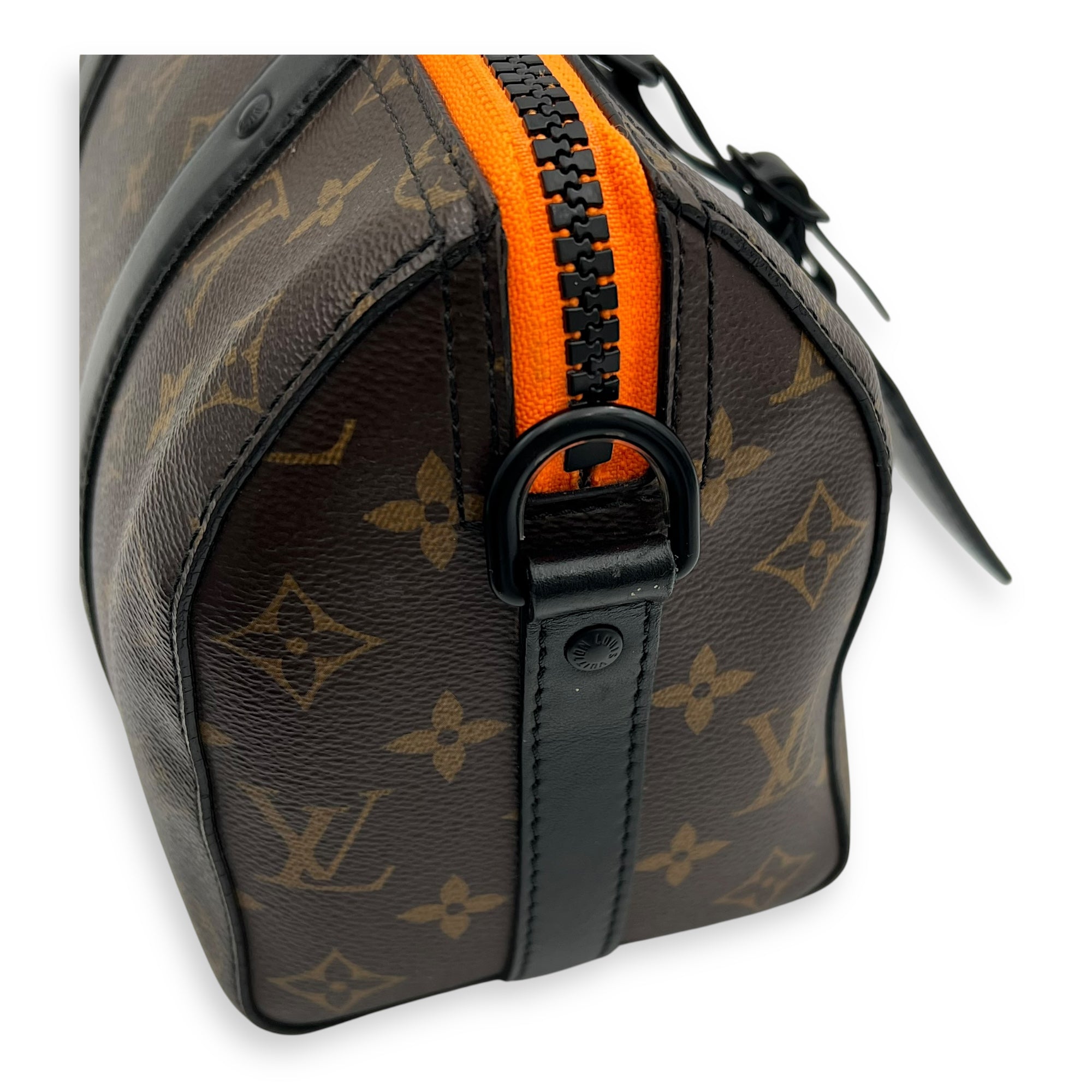 Louis Vuitton Keepall Virgil Abloh Top Handle Bag Brown in Monogram Coated Canvas, Gold hardware_11