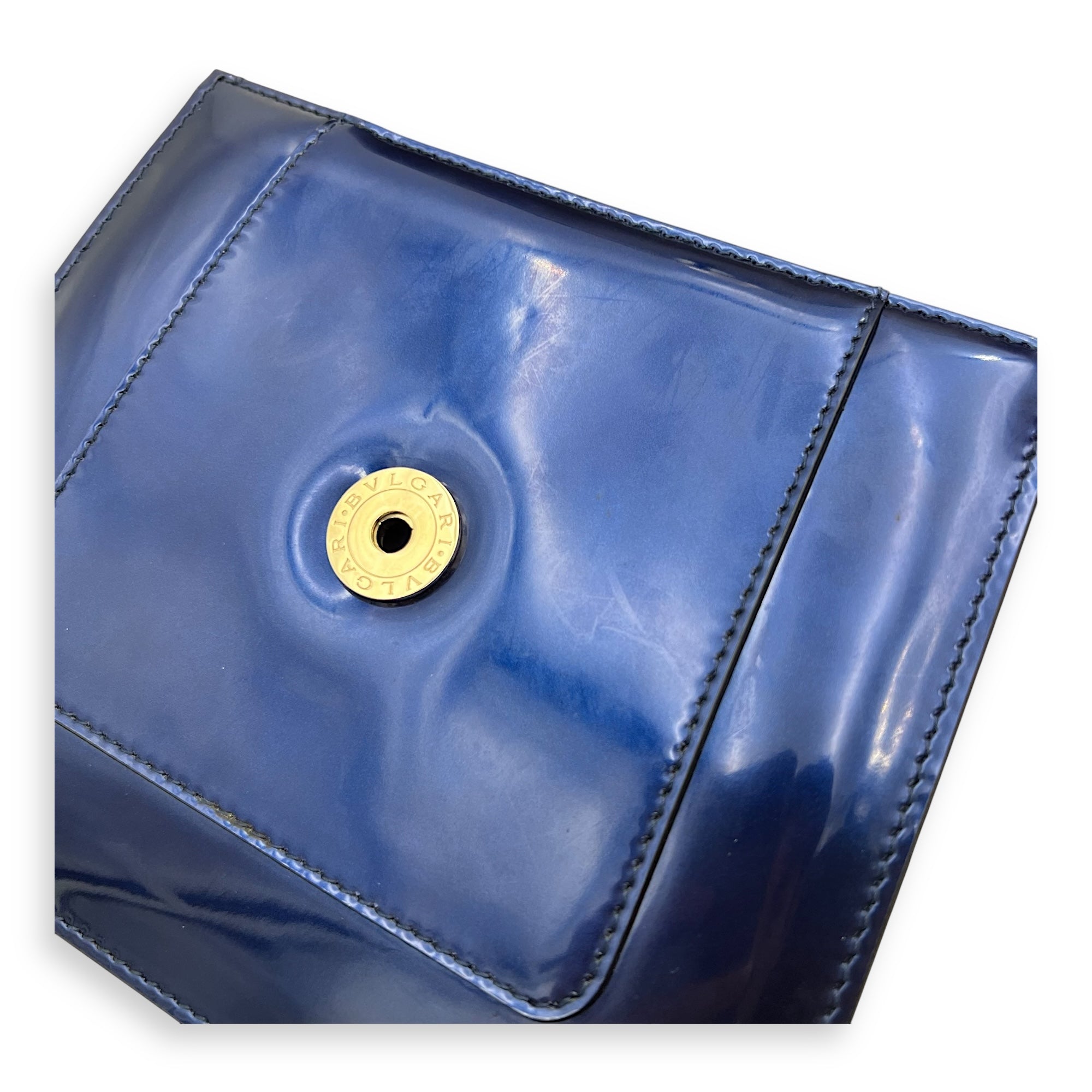Bvlgari Serpenti Forever Top Handle Bag Blue in Patent Leather, Gold hardware_1