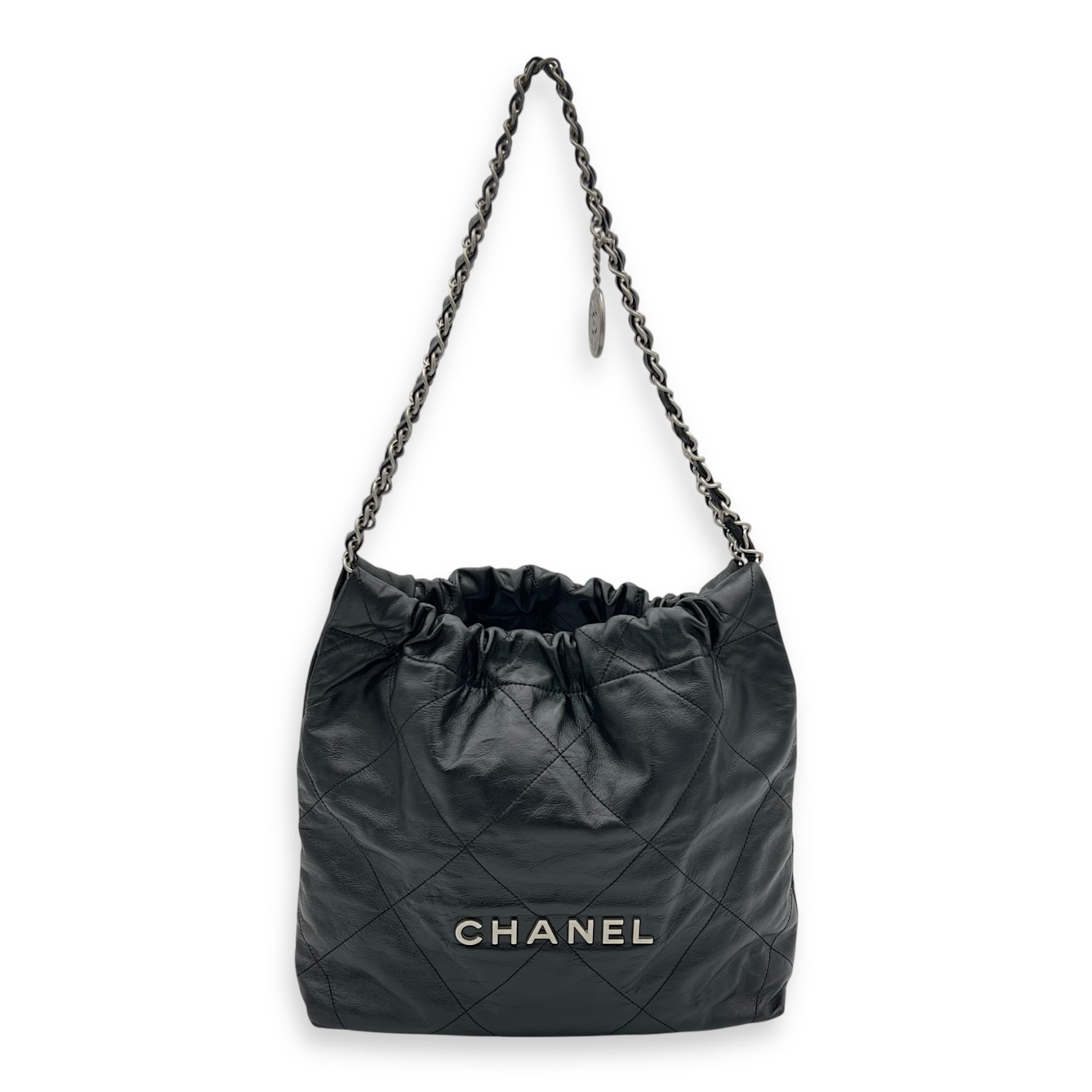 Chanel 22 Tote Shoulder Bag Small Black in Calfskin, Silver hardware_3