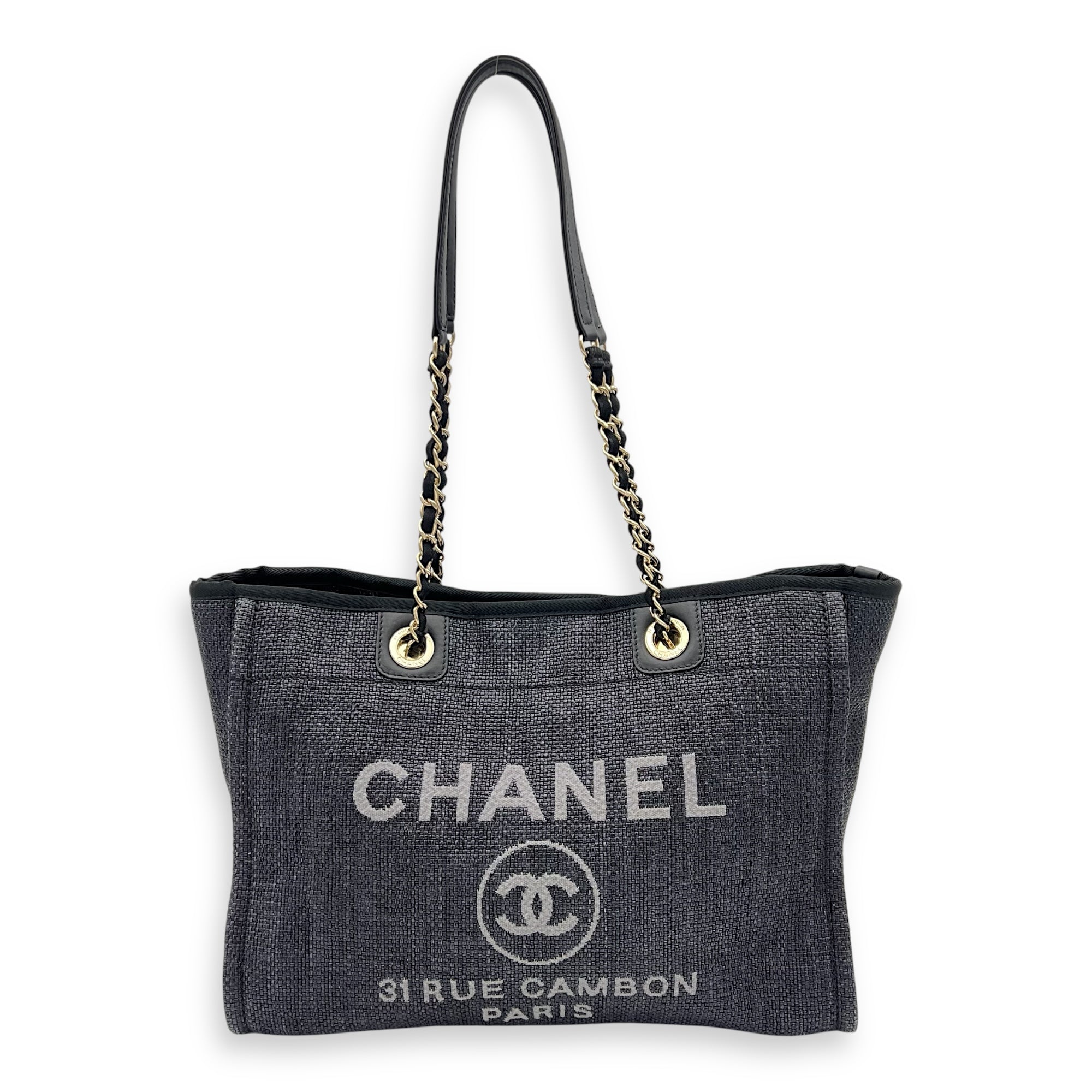Chanel Deauville Tote Bag Blue in Fabric, Gold hardware_2